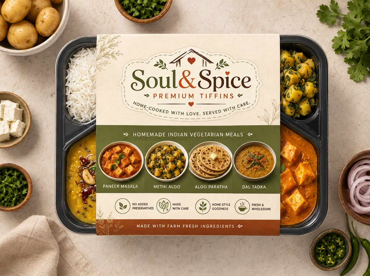 Soul & Spice premium tiffin packaging